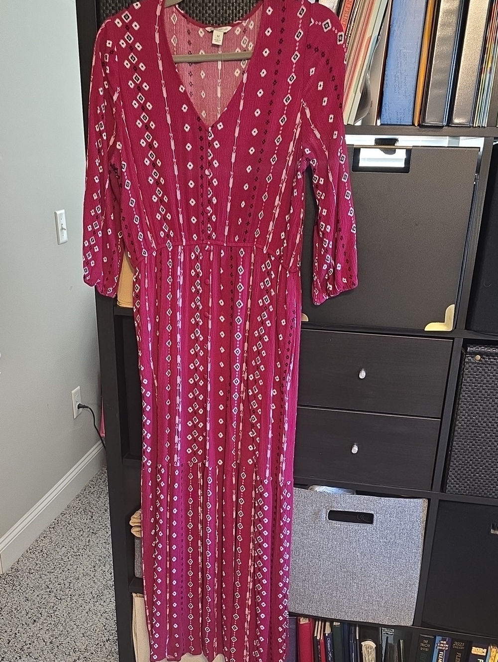 Cato Magenta Patterned V-Neck Maxi Dress